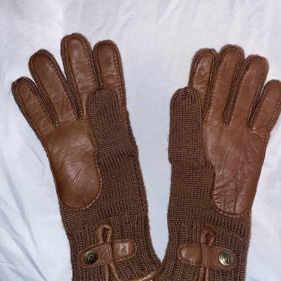 Christian Dior Vintage Brown Wool Nylon Leather Driving Gloves OS - Picture 12 of 16
